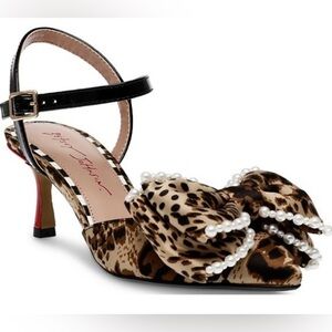 Betsey Johnson Felipe Leopard Print Pearl Embellished Heels